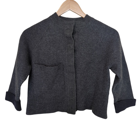 COS Grey Wool Blend Boiled Wool Cropped Sweater Jacket Stand Collar - Picture 10 of 13